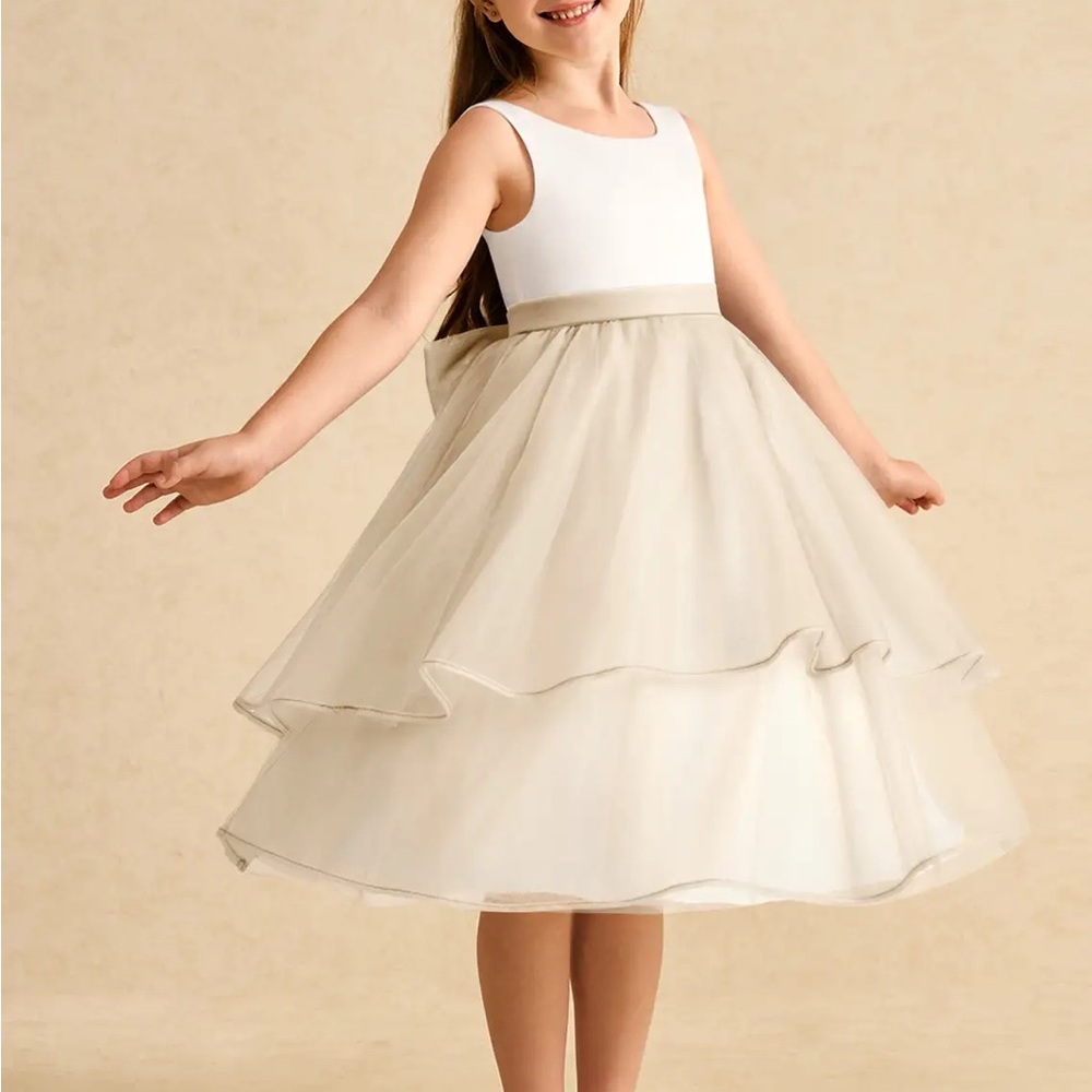 Azazie Rene Kids White and Champaign/Gold Formal Dress